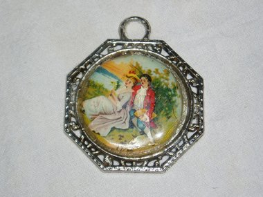 Victorian Style Pendant, Couple Sitting by Lake