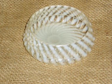 Berry Bowl, White Striped Opalescent, Victorian Pattern Glass