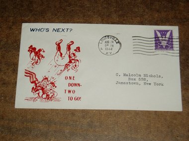World War II Patriotic Cover, Red ANG Cachet, "One Down Two to Go, 1944