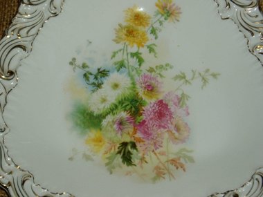 Carl Tielsch German Porcelain Bowl, Unusual Triangular Shape, Floral