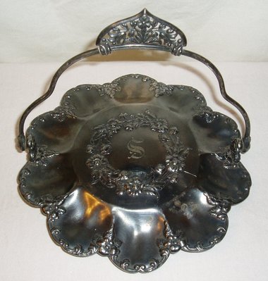 Victorian Bridal Serving Plate, Floral Design, "S" Monogram
