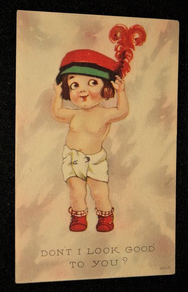 Antique Postcard,Toddler in Period Hat, 2nd Card Ships Free