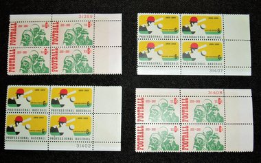 Postage Stamps, Scott Catalog 1381-2, Baseball Football, Plate Blocks, Add. Stamps Ship Free