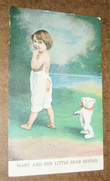 Antique Postcard, Mary and Her Little Bear Behind, 2nd Card Ships Free