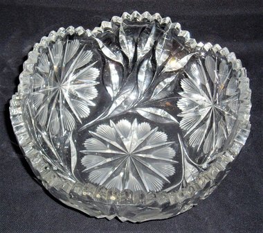 Cut Glass Bowl, Bohemian Czech, Floral Pattern