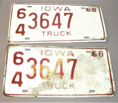 License Plates, Matched Pair Truck, Iowa 1968