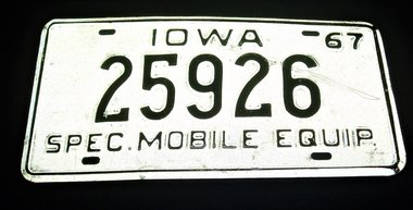 License Plate, Iowa 1967, Special Mobile Equipment