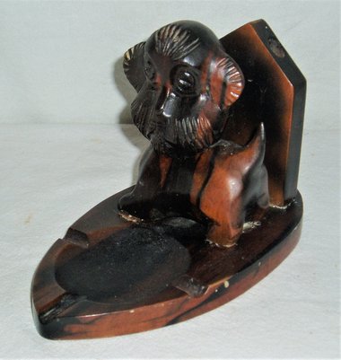 Folk Art Dog Ash Tray Pencil Holder, Wood
