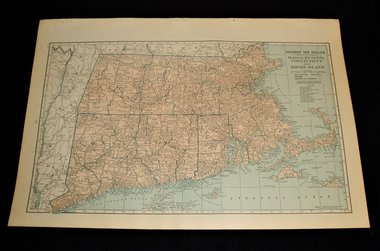 Vintage Map Atlas Page, Massachusetts Connecticut Rhode Island, 1932, Large 13.5" by 19.75"
