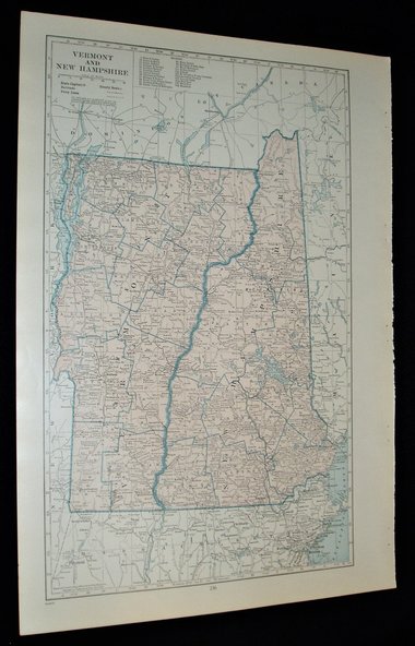 Vintage Map Atlas Page, Vermont New Hampshire, 1932, Large 13.5" by 19.75"