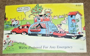 Vintage Postcard, Cartoon 1940's Humor, Pulling Trailers, 2nd Card Ships Free