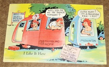 Vintage Postcard "I Like It Here", Cartoon 1940's Humor, Outhouse, 2nd Card Ships Free