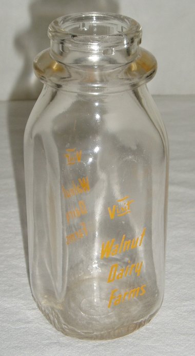 Milk Bottle Walnut Dairy, Waterloo Iowa, One Half Pint