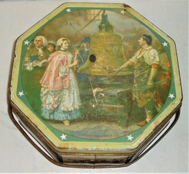Sunshine Biscuits Liberty Bell Handled Tin