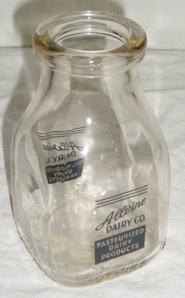 Milk Bottle Allvine Dairy, Kansas City, One Half Pint