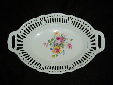 Vintage Pierced Serving Vegetable Bowl, Floral Design, 1920s