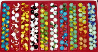 Ten Different Peltier Peerless Patch Marbles, Vintage Toy