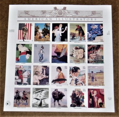 Mint 34c Stamp Sheet, American Illustrators, Scott Catalog #3502, 20 Stamps