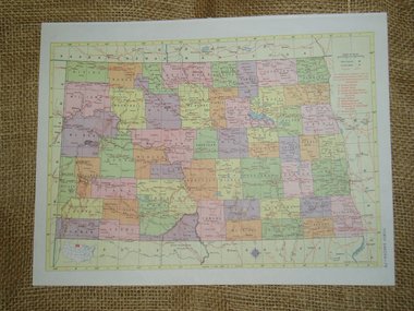 Vintage Railroad Map, North Dakota and Ohio Rail Lines, 1950's