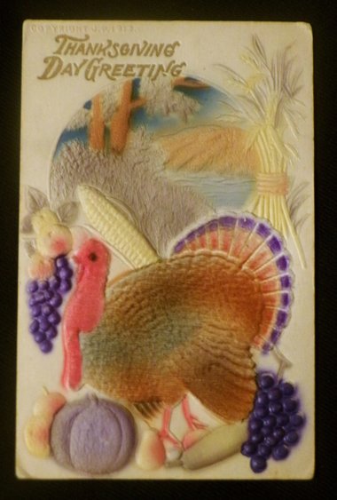 Thanksgiving Postcard, Embossed Air-Brushed Turkey