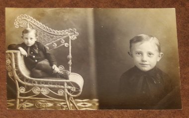 Real Photo Postcard, Wicker Chair, Carl Smith, Plainfield Iowa,