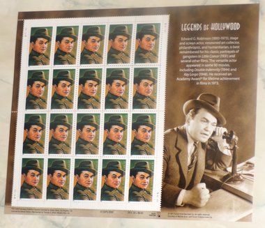 Mint 33c Stamp Sheet, Edward G. Robinson, Legends of Hollywood, Scott Catalog #3446