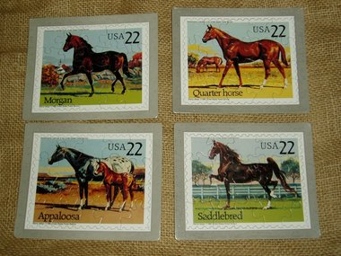 Horses, USPS Puzzle Postcards, Set/4,Scott #2155-2158