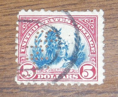 USA Postage Stamp, 5 Dollar 1922 Series,Used,  Perfin