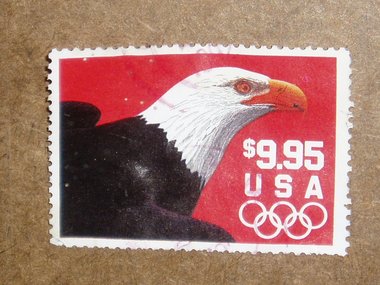 Vintage Used USA Stamps, Scott 2541, Eagle  and Olympic Rings, c. 1991