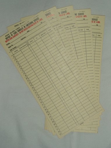 Vintage Railroad Paper, Rock Island Lines, Cars Handled Cards x 5