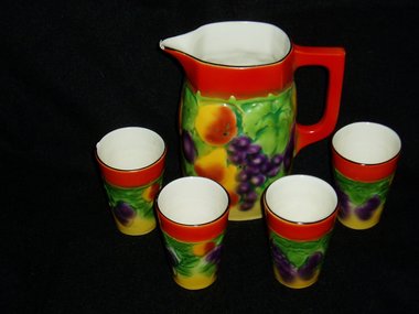 Rare Czech Pitcher and Glasses Set, Ditmar Urbach, Art Deco