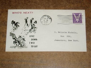World War II Patriotic Cover, Black ANG Catchet, "One Down Two to Go, 1944