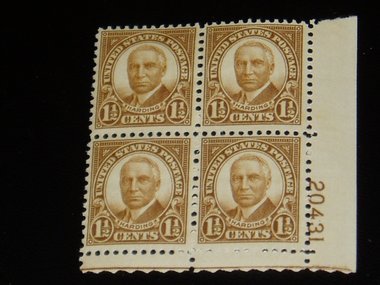 USA Mint Stamp, Plate Block 633, Warren Harding, c. 1927