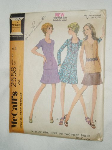 Vintage McCall's Pattern, Misses' One or Two-Piece Dress, 2558 Size 16